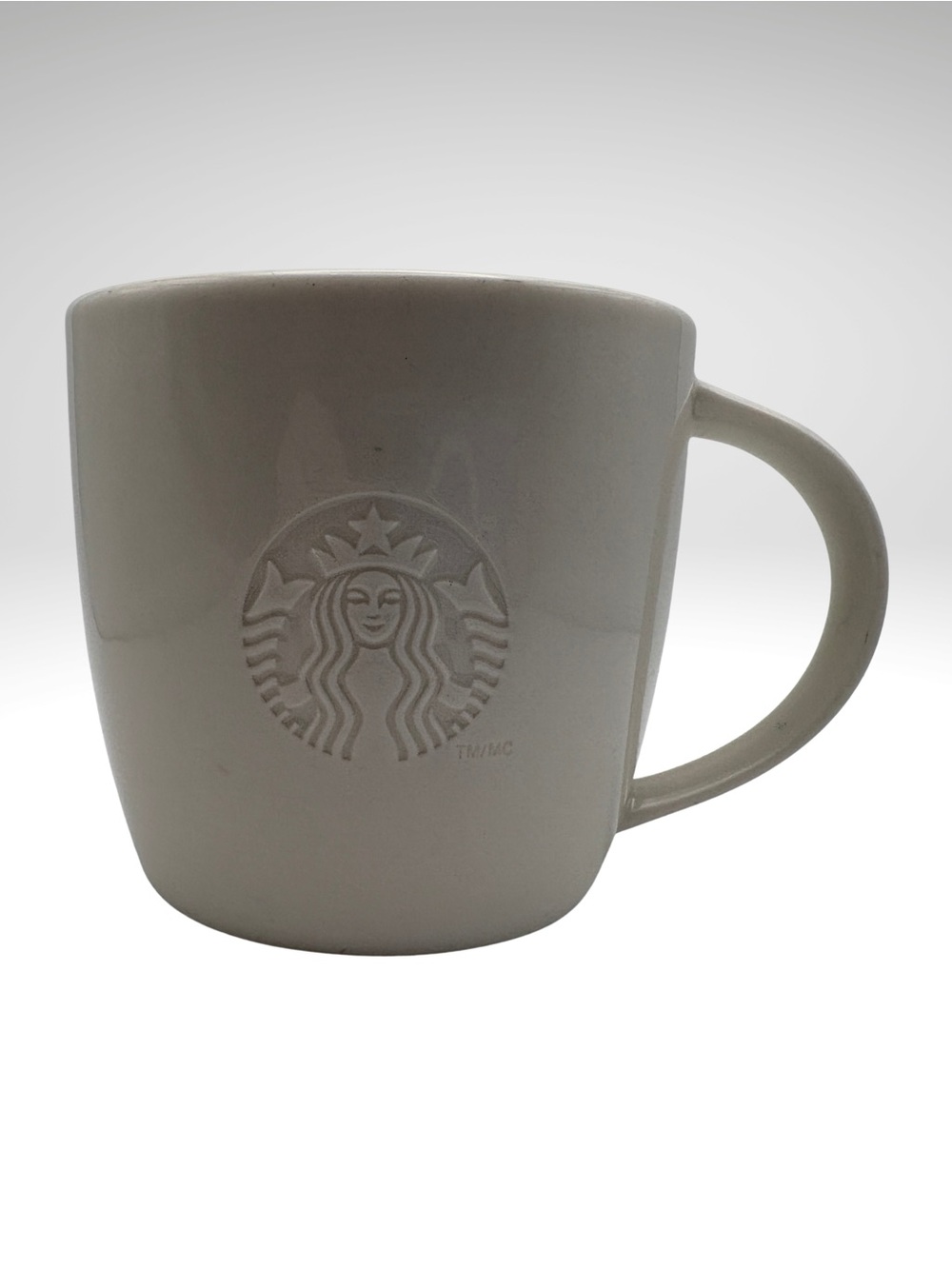 Starbucks White Embossed Mermaid Logo 2010 Coffee Mug “S” Short (SKU: 299MI)